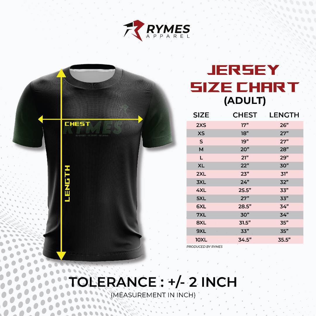 Jersey Size Chart - Adult